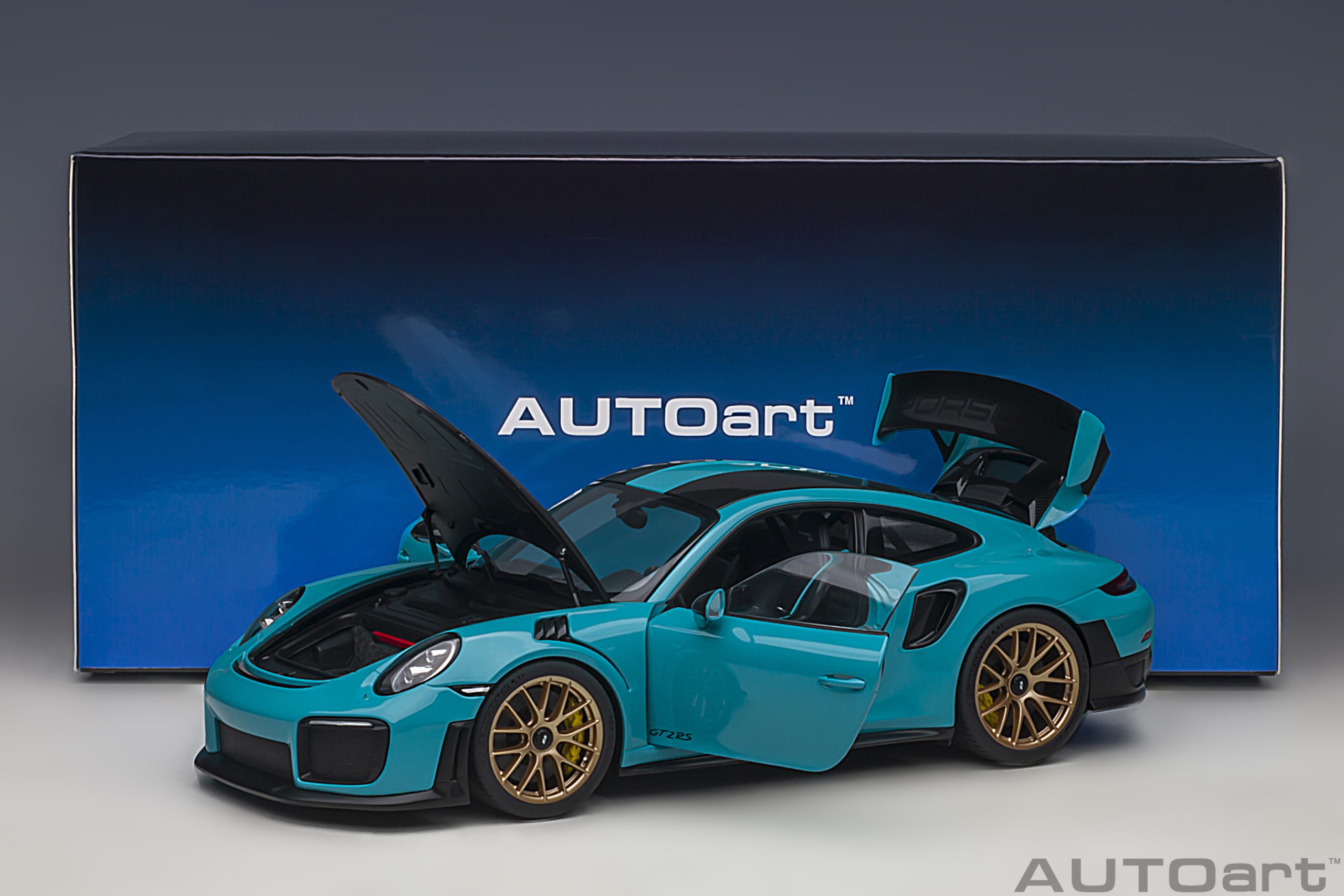 Porsche 911 (991.2) GT2RS 2017 Weissach Package (miami blue) Magnesium alloy wheels Satin White Gold Metallic - Slika 17